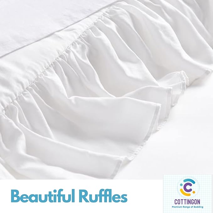 Ruffled Bed Skirt with Split Corners-Dust Ruffle - 15" Drop 100% Microfiber Soft,Sheen & Luxurious Look - Bed Skirts (White -Queen)