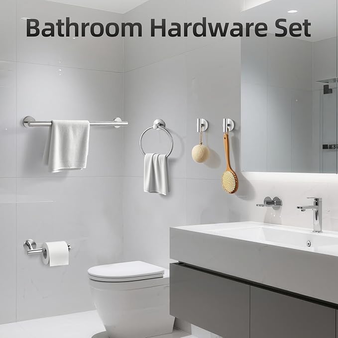 Brushed Nickel Towel Bar Set 10 Pieces, SUS304 Stainless Steel Bathroom Hardware Set, Bathroom Towel Holder Set Wall Mounted-16 Inch Towel Bar, Toilet Paper Holder, Towel Hook, Towel Ring