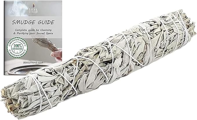 Soul Sticks 1 Pack 9 Inch White Sage Smudge Sticks with Starter Guide - Floral Home Sage for Cleansing House and Smudging Negative Energy