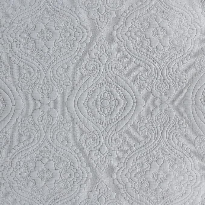 Quilt Set Floral Leaves 3D Embroidery Pattern 3 PCS Cotton Reversible Quilted Embroidered Decorative Bedspreads Coverlet Set, Lightweight &Soft Queen Size Beige Bedding Coverlet for All Season