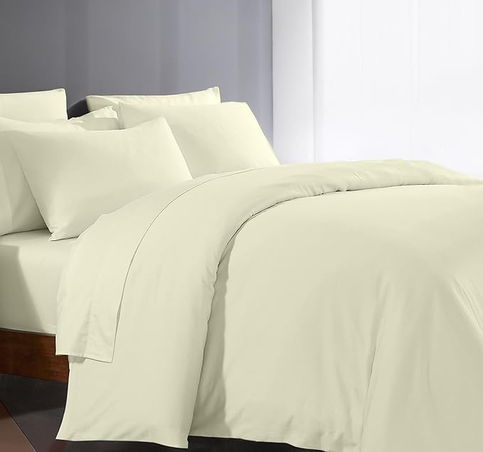 King Size Duvet Cover Set Egyptian Cotton 1000 Thread Count 1 Duvet Cover & 2 Pillow Shams Long Staple Quilt Silky Soft, Breathable With Zipper -3 Piece All Season Set for Comforter(Ivory)