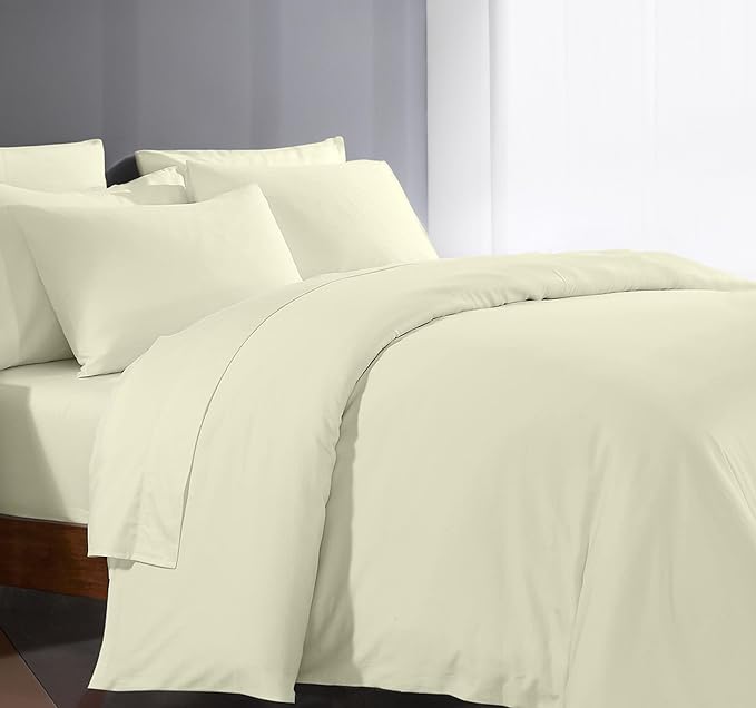 Duvet Cover Queen Size Cotton 1000 Thread Count 100% Egyptian Cotton Long Staple Quilt 1 Duvet Cover 2 Pillow Shams Solid Pattern Silky Soft, Breathable Cover Set 3 Piece Set for Comforter(Ivory)