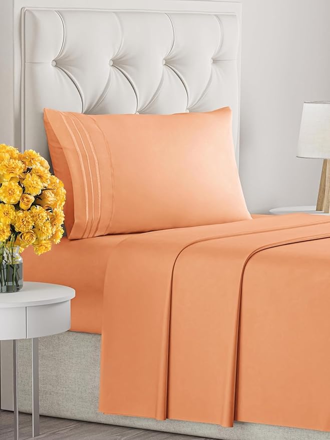 Twin Size 3 Piece Sheet Set - Extra Soft, Breathable And Cooling Sheets - Hotel Luxury Durable Bed Sheets for Women & Men - Deep Pockets, Easy-Fit & Wrinkle-Free Sheets - Peach Oeko-Tex Bed Sheet Set