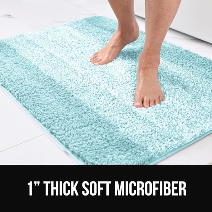 GORILLA GRIP Ultra Soft Plush Bathroom Rugs with Textured Rubber Backing, Absorbent Quick Dry Bath Mat, Machine Washable Shower Mats, Home Décor Accessories Bathmat Rug Essentials, 30 x 18 Light Blue