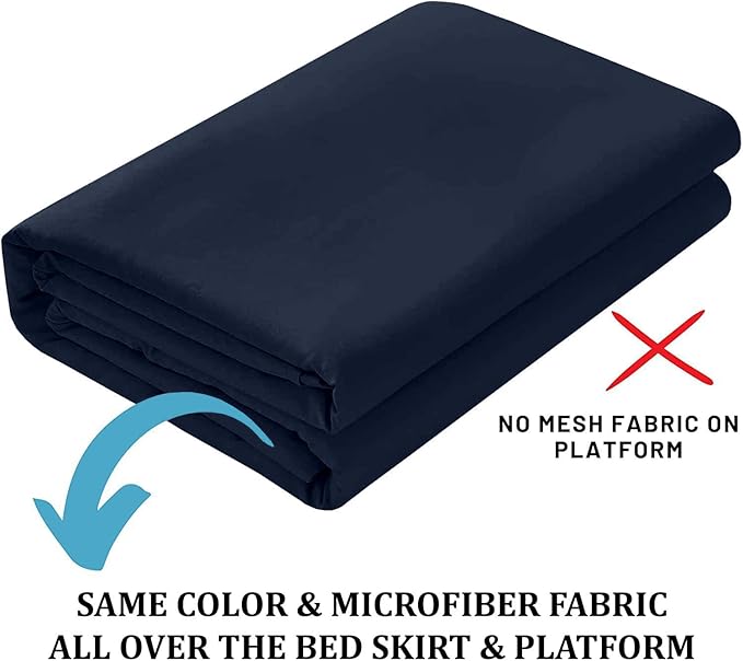 Ruffled Bed Skirt with Split Corners, Navy Blue, King 18 Inch Drop Bedskirt, Hotel Quality Brushed Microfiber Wrinkle Free Dust Ruffle Bed Skirt King Size