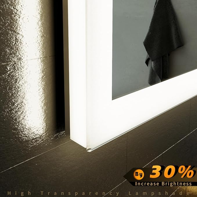 28 x 36 inch LED Bathroom Mirror with Bluetooth Speaker, Induction Switch Light Smart Vanity Mirror Wall Mounted, IP44 Waterproof Anti Fog Vertical & Horizontal