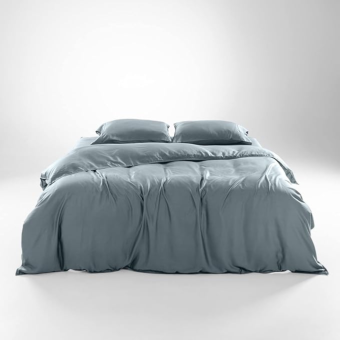 Olive + Crate Tencel Eucalyptus Cooling Duvet Cover Set - Hypoallergenic, Lyocell Tencel Duvet Cover - Temperature Regulating with Hidden Button Closure & Corner Ties - Oversized King [Basalt Blue]