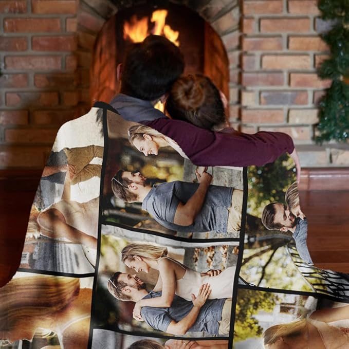 Custom Sherpa Fleece Blanket with Photos and Text - Soft Warm Fuzzy Personalized Couples Gift for Boyfriend Girlfriend - Customized Picture Gifts for Birthday Anniversary Christmas