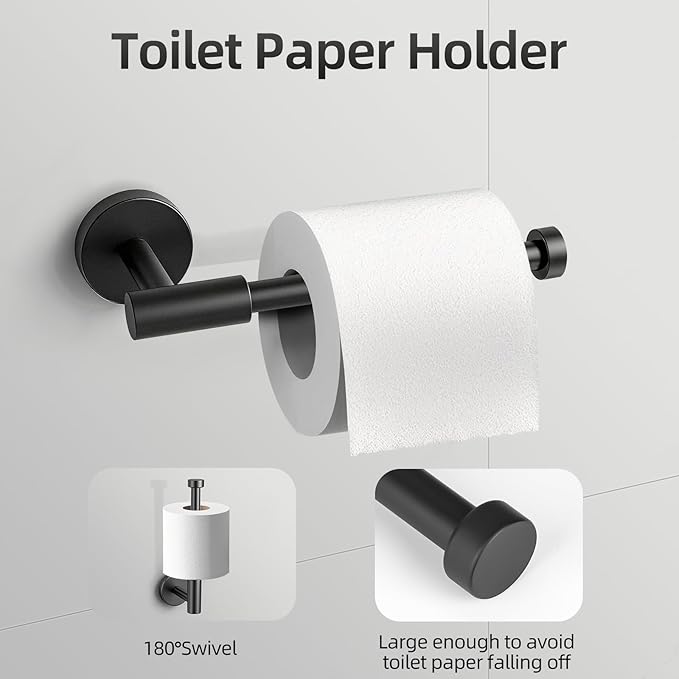 Matte Black Bathroom Hardware Accessories Set 10 Pieces, SUS304 Stainless Steel Bathroom Towel Bar Toilet Paper Holder Set Wall Mounted-19 Inch Towel Bar, Toilet Paper Holder, Towel Hook, Towel Ring