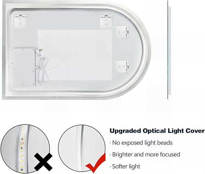 Niccy Arched LED Mirror for Bathroom, 40x24 Vanity Mirror with Light Frameless Bathroom Mirror, Smart Lighted Frontlit Mirrors with Memory Function for Bathroom Bedroom Beauty Hair Salon