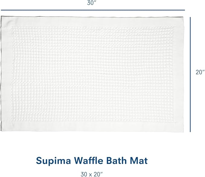 ONSEN Supima Cotton Waffle Bath Mat – Bathroom Rug, Washable Rug, Bathroom Floor Mat – Ultra-Absorbent, Quick-Dry, Soft & Durable Luxury Cotton - White, 20x30 in