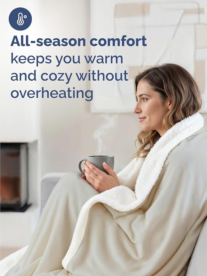 Sherpa Fleece Blanket Queen Size - Reversible Sherpa Fleece Queen Blanket - Super Soft Double Sided for Bed, Sofa, Couch - Thick, Warm, Fuzzy & Plush - Luxurious Bedding for Winter - Cream, 90" x 90"