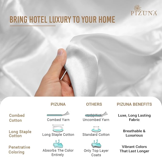 Pizuna Pure 100% Cotton Split King Sheet Set White, 800 Thread Count 100% Long Staple Cotton Split King Sheets for Adjustable Bed, 15" Deep Pocket Sheets (Combed Cotton Bed Sheets)