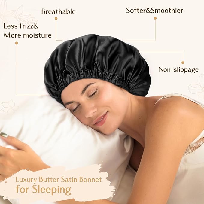 YANIBEST Adjustable Silk Bonnet Double Layer Satin Bonnet Hair Bonnet for Sleeping Bonnets for Women Hats Curly Natural Hair, Navy Blue