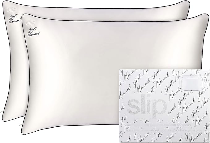 slip The Original Just Married Pillowcase Set | 100% Pure Mulberry Silk | Soft & Smooth for a Luxurious Sleep | Includes 2 Pillowcases, Prevents Hair Breakage, Skin Friendly