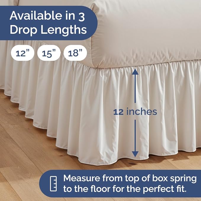 Bedskirt Full Size Ruffle - 12 inch Drop Dust Ruffle Bed Skirt with Platform - Ultra-Soft, Easy Fit, Premium Hotel Quality - Wrinkle, Fade & Shrink Resistant - for Women, Men, Kids and Teens - White