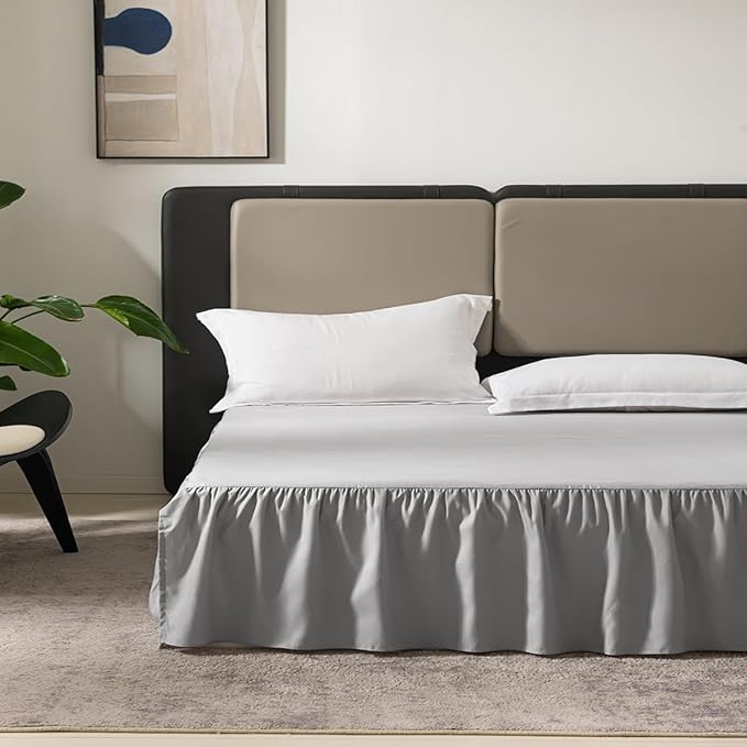 Bed Skirt Twin Size Ruffled Bed Skirt with Split Corners, 16 Inch Drop Dust Ruffle Bed Skirts with Platform, Light Grey