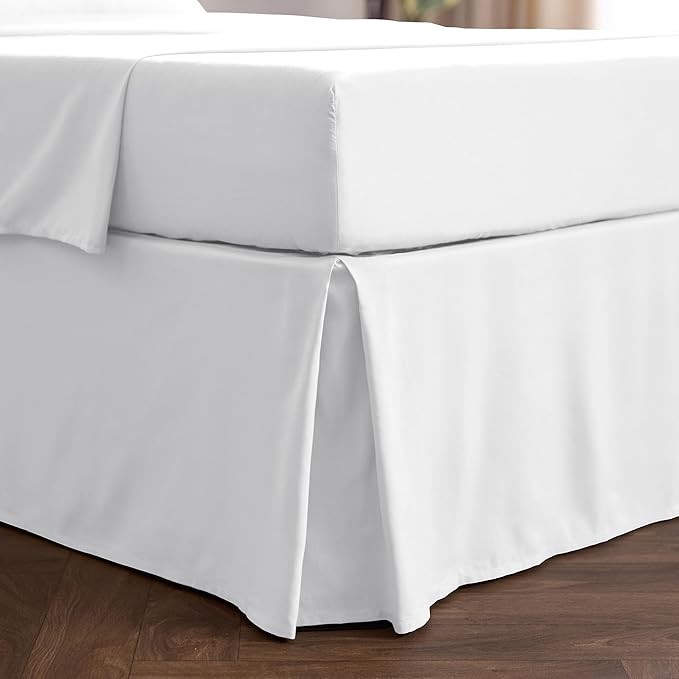 Mellanni Bed Skirt King Size - Bed Skirting - 15-Inch Tailored Drop Pleated Dust Ruffle - Hotel Luxury Bedding - Wrinkle, Fade, Stain Resistant - 1 Bedskirt (King, White)