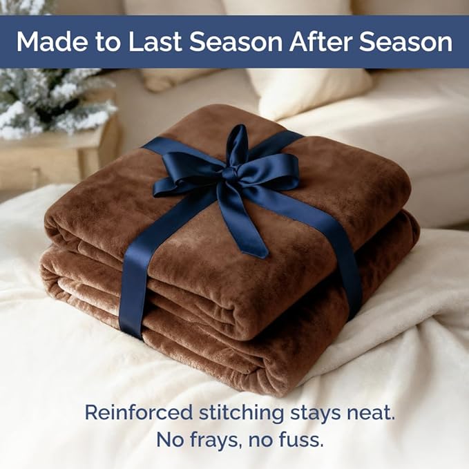 Ultra Soft Fleece Blanket Queen Size - Flannel Fleece Luxury Queen Blanket - Lightweight for Couch Bed Chair - Thick, Warm and Breathable - All Season Cozy Fuzzy, Anti-Static Microplush Bedding, Brown
