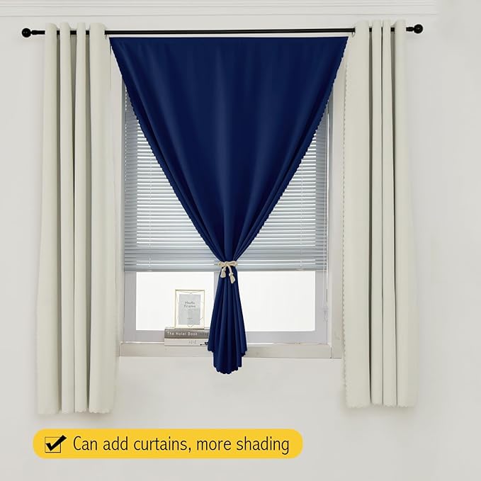 Self Adhesive Portable Blackout Curtains for Bedroom Easy to Install Window Thermal Lnsulated Kitchen Room Darkening Small Window Curtains, 59" W X 84" L, Navy Blue, 1 Panel