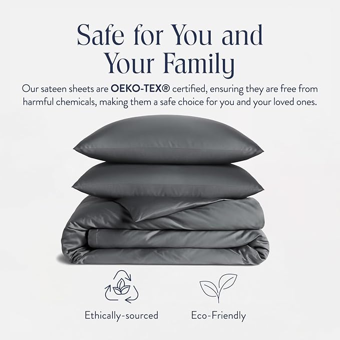 Brooklinen Luxury Sateen Duvet Cover Set - 100% Cotton, Full/Queen Size in Slate Grey - Includes 1 Duvet Cover and 2 Standard Pillowcases - Best Full/Queen Duvet Covers