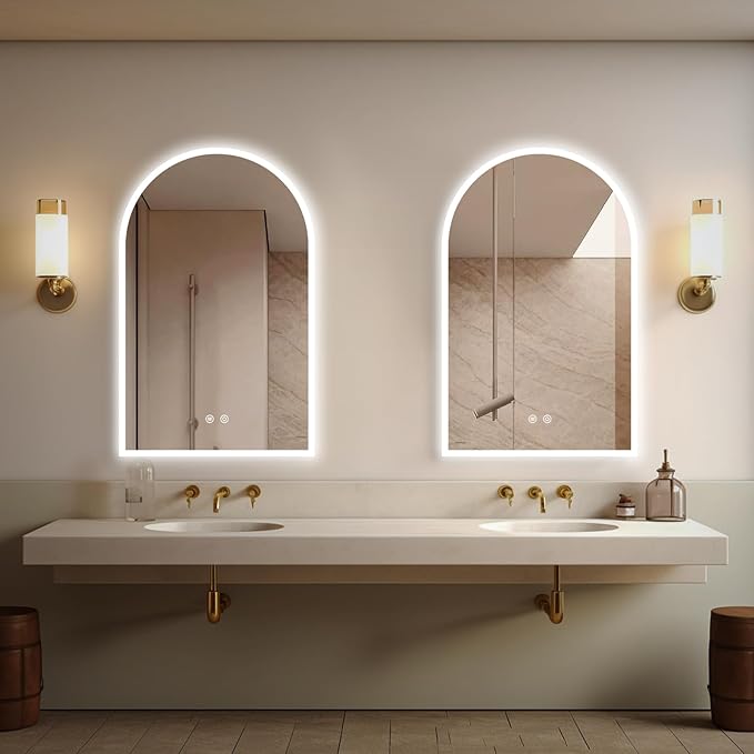 Niccy Arched LED Bathroom Mirror, 40"x30" Arch Frameless Frontlit & Backlit Mirrors for Wall, Arched Lighted Vanity Mirrors with Memory Function for Bathroom Bedroom, Defogger 3 Color, Explosion-Proof
