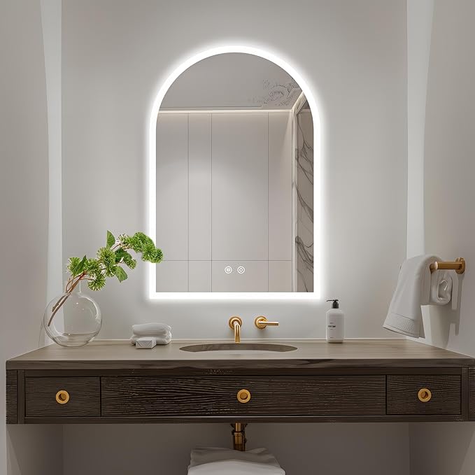 Niccy Arched LED Bathroom Mirror, 36"x24" Arch Frameless Frontlit & Backlit Mirrors for Wall, Arched Lighted Vanity Mirrors with Memory Function for Bathroom Bedroom, Defogger 3 Color, Explosion-Proof