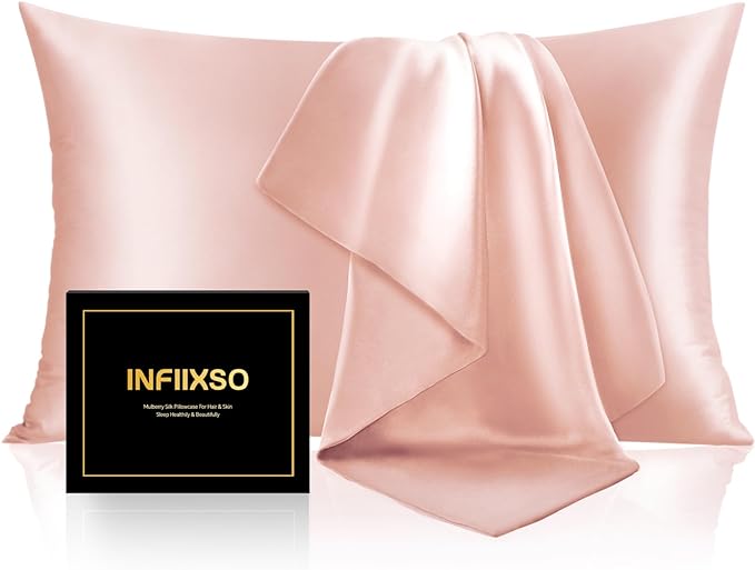 INFIIXSO Mulberry Silk Pillowcase for Hair and Skin, Silk Pillow Cases Queen Size Set of 2 with Hidden Zipper 20x30 Inches, Ultra Smooth and Soft Cooling Pillow Cases for Hot Sleepers(Coral, 2 Pack)