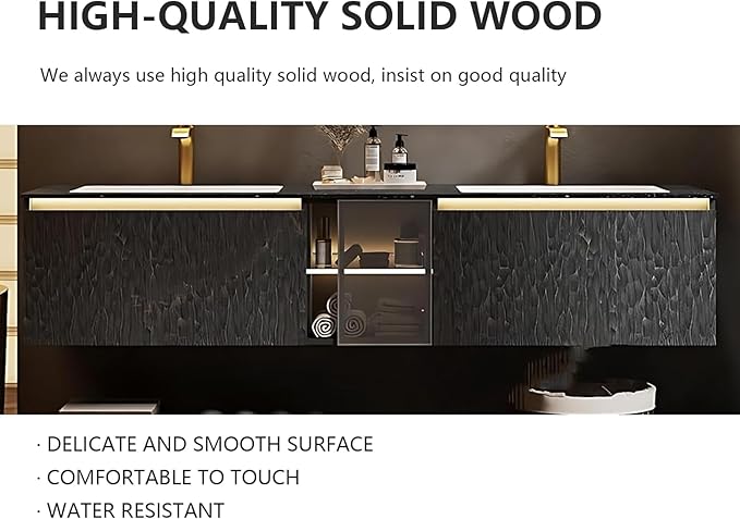 88" Double Bathroom Sink Vanity, Modern Bathroom Vanity Includes LED Smart Defogging Mirror Cabinet & Semi-Open Storage & Ceramic Basin, Floating Bathroom Cabinet with Sensor Light (Charcoal Grey)