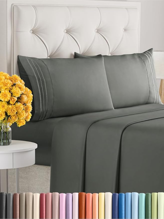 King Size 4-Piece Sheet Set - Extra Soft, Breathable & Cooling - Hotel Luxury Durable Bed Sheets - Deep Pockets, Easy-Fit & Wrinkle-Free - Dark Slate Grey Oeko-Tex
