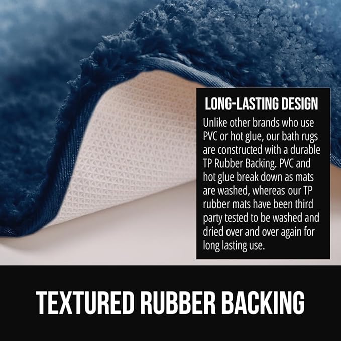 GORILLA GRIP Ultra Soft Plush Bathroom Rugs with Textured Rubber Backing, 40 x 24 Absorbent Quick Dry Bath Mat, Machine Washable Shower Mats, Home Décor Accessories Bathmat Rug Essentials, Navy