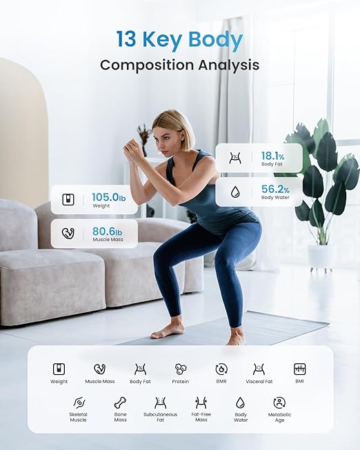 RENPHO Smart Scale for Body Weight, Digital Bathroom Scale BMI Weighing Bluetooth Body Fat Scale, Body Composition Monitor Health Analyzer with Smartphone App (White, 11"/280mm)