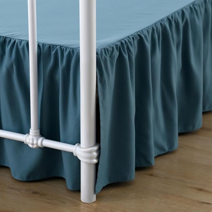 Bed Skirt Full Size Ruffled Bed Skirts with Split Corners, 14 Inch Drop Dust Ruffle Bed Skirts with Platform, Teal Blue, 14''Full