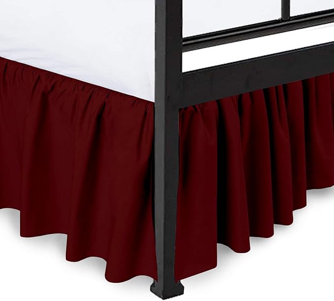 Ruffled Bed Skirt with Split Corners, Burgundy, Full 18 Inch Drop Bedskirt, Hotel Quality Brushed Microfiber Wrinkle Free Dust Ruffle Bed Skirt Full Size