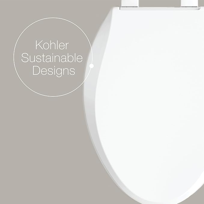 KOHLER K-35585 Cachet Recycled Plastic, Readylatch, Quiet-Close, Soft Close Round Toilet Seat