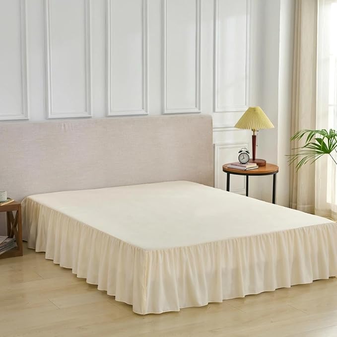 Bed Skirt Queen Size Ruffled Bed Skirt with Split Corners, Queen Bed Skirts 14 Inch Drop with Platform, 14'' Queen, Beige
