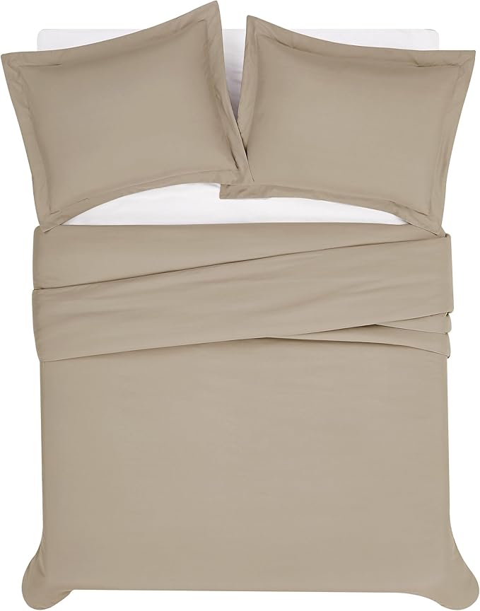 London Fog Garment Washed Solid Duvet Set Khaki Microfiber 3-Piece King Duvet Set, Solid Themed, Adult and Teen, Oeko-TEX Certified