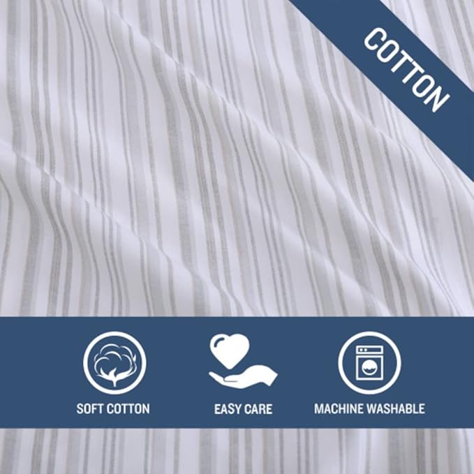 Tommy Bahama - Queen Sheets, Cotton Percale Bedding Set, Crisp & Cool, Stylish Bedding Set (Kahanu Stripe Grey, Queen)