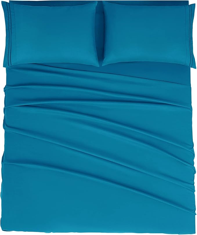Mejoroom Queen Size Sheet Set - Hotel Luxury 1800 Bedding Sheets & Pillowcases - Deep Pocket Fitted Sheet, Soft, Breathable, Wrinkle & Fade Resistant - 4 Piece (Queen,Peacock Blue)