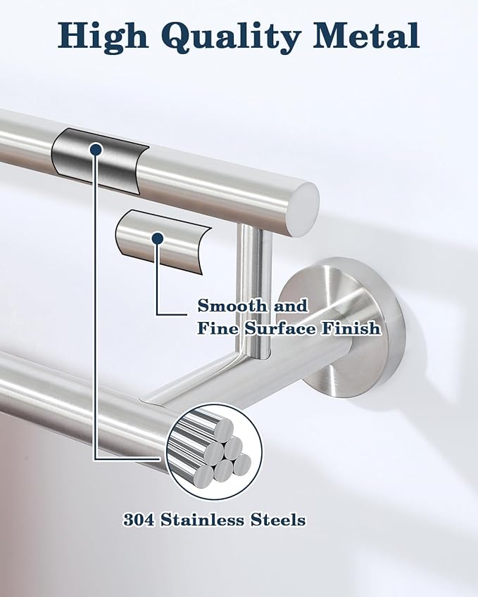 Alise Double Bath Towel Bars Towel Racks for Bathroom Lavatory,32 Inch Wall Mount Towel Holder SUS304 Stainless Steel Towel Hanger Towel Rail,GYT6902-800-LS Brushed Nickel