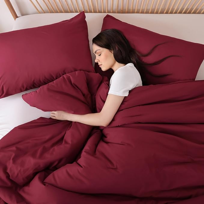 ROSGONIA King Size Comforter Set Dark Red,3pcs King Comforter Set(1 Boho Red Comforter & 2 Pillowcases) All Season Lightweight Bedspread Blanket Quilt