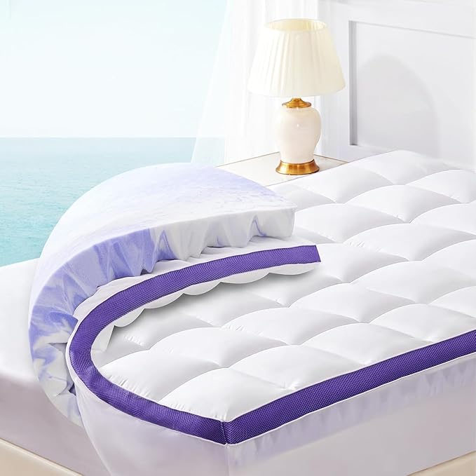 Dual Layer 4 Inch Memory Foam Mattress Topper California King - 2 Inch Gel Memory Foam and 2 Inch Pillow Top Mattress Pad,7-Zone Egg Crate Mattress Topper
