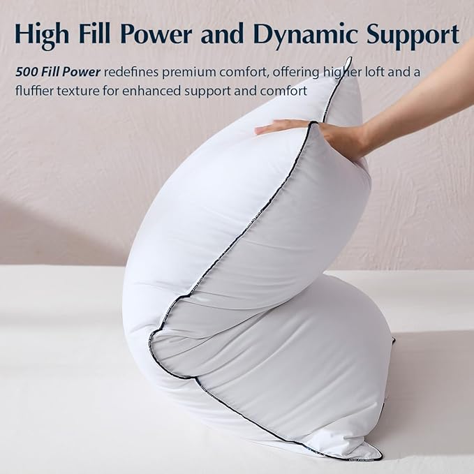 Pacific Coast Pillows Queen Size Set of 2, Goose Down Fiber Bed Pillows for Sleeping, Hotel Pillows, Downproof, Medium, White