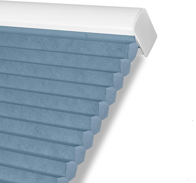 Persilux Light Filtering Cellular Window Shades Cordless Shades Bottom up UV Protection Room Darkening Honeycomb Blinds for Windows, Home and French Doors, Blue, 92" W x 60" H
