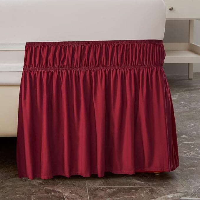 MEILA Wrap Around Bed Skirt Three Fabric Sides Elastic Dust Ruffled 18 Inch Tailored Drop,Easy to Install Fade Resistant-Burgundy, Twin/Full