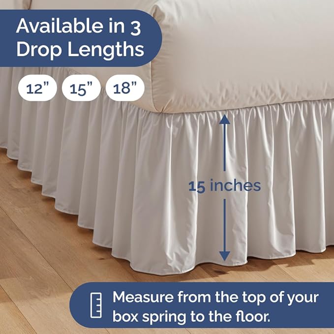 Bedskirt Queen Size Ruffle - 15 inch Drop Dust Ruffle Bed Skirt with Platform - Soft, Easy Fit, Premium Hotel Quality - Wrinkle, Fade & Shrink Resistant - for Women, Men, Kids and Teens - Light Grey