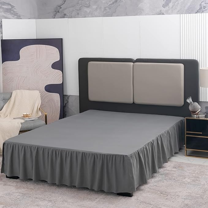 TSUTOMI Bed Skirt King Size Ruffled Bed Skirt with Split Corners, 14 Inch Drop Dust Ruffle Bed Skirts with Platform, Gathered Style, 100% Microfiber, Grey