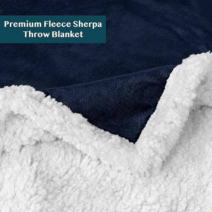PAVILIA Sherpa Fleece Throw Blanket for Couch, Navy Blue, Plush Soft Fuzzy Sofa Blanket, Cozy Reversible Winter Throw for Women Men, 50x60 Inches