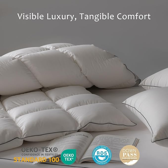 Luxury Down Fiber Comforter - High Fill Power Comforter King Size - Medium Warmth for All Season Duvet Insert - Light Weight, Lvory White (106" x 90")