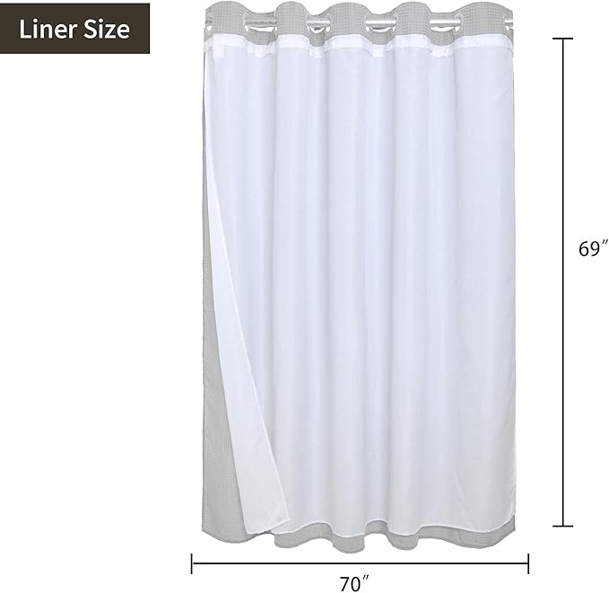 River Dream Grey No Hooks Waffle Shower Curtain with Snap in Liner,Cotton Blend Fabric Shower Curtain for Bathroom,Hotel Quality,71W x 74L
